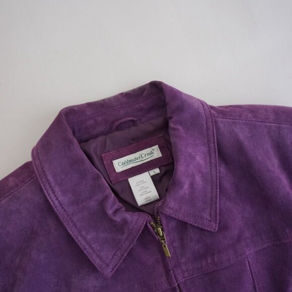 Vintage Coldwater Creek Purple 100% Suede Leather Zip Moto Biker Jacket L - Picture 10 of 12